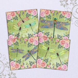 Imágenes para Posavasos LIBÉLULA Descarga imprimible Azulejos de 3,8 x 3,8 pulgadas Decoupage Tarjetas de felicitación Imanes Cuadrados grandes Plantilla de posavasos digital