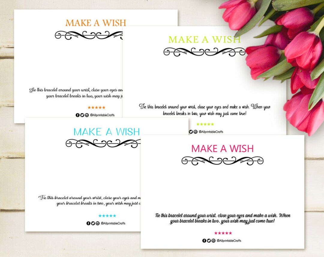 Printable Bracelet Display Cards, Personalized Wish Bracelet Card