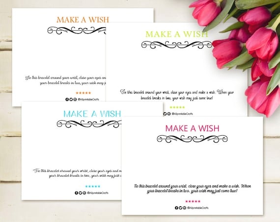 Printable Bracelet Display Cards Personalized Wish Bracelet - Etsy