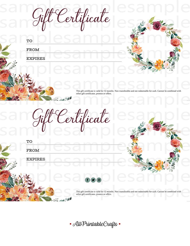 Printable Gift Certificate Set Custom Gift Certificates Etsy