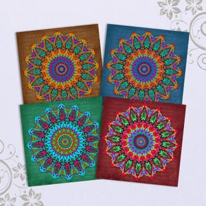 Imágenes para Posavasos MANDALA Imprimibles Cuadrados Grandes 3.8x3.8 pulgadas Descarga Digital para Azulejos Decoupage Tarjetas de Felicitación Imanes