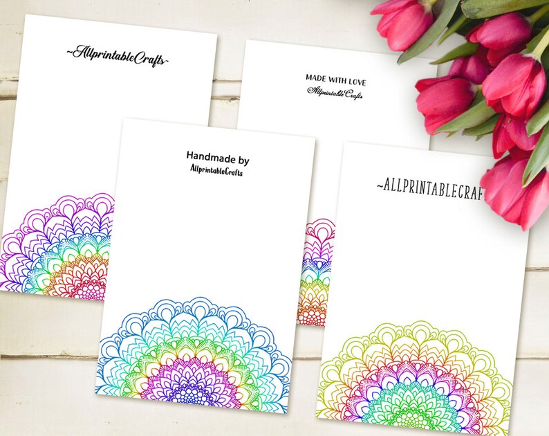 Set Of 4 Customized Bracelet Display Cards Printable Mandala Etsy