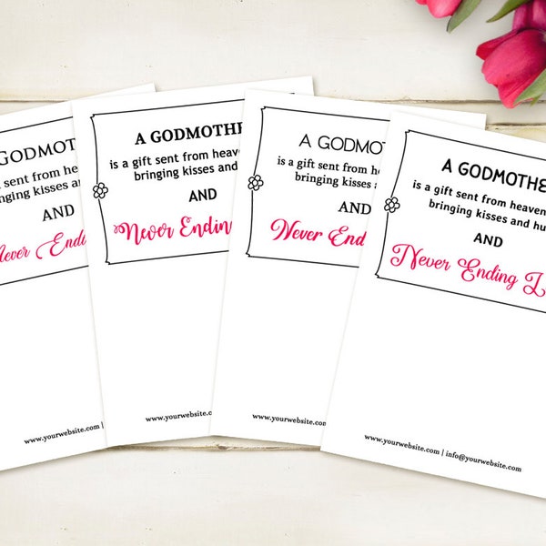 Set of 4 Customized Godmother Bracelet Display Cards Template Printable Bracelet Card Necklace Cards Jewelry Packaging Jewelry Display Card