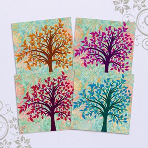Imágenes de árboles imprimibles para posavasos, imanes, decoupage, álbumes de recortes, mosaicos cuadrados grandes de 3,8 x 3,8 pulgadas, plantilla de collage digital para manualidades