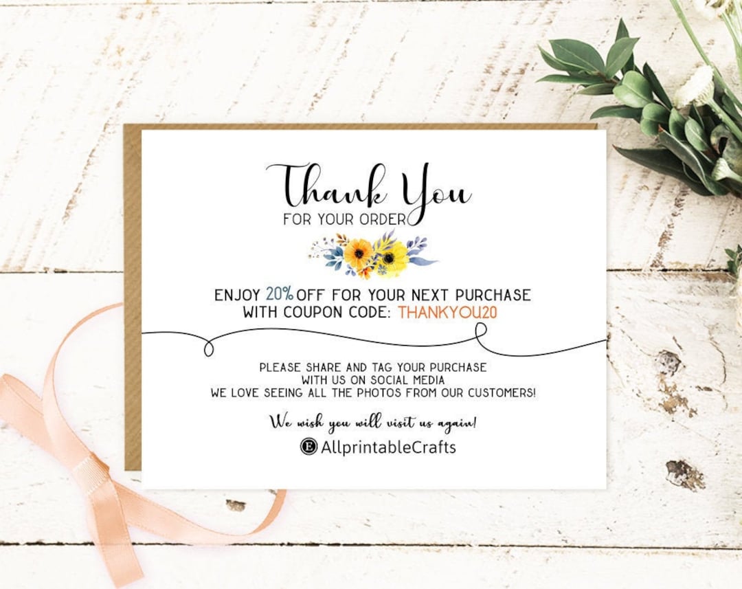 Printable Thank You Card Insert Template Personalized Thank Etsy