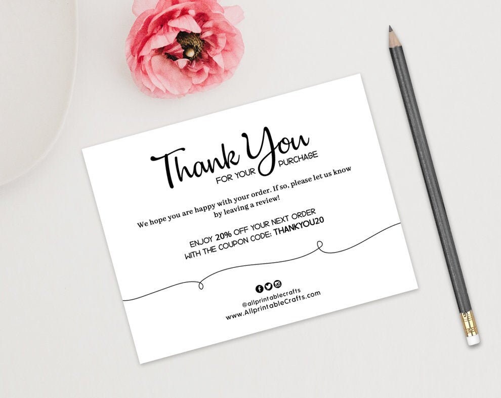 Printable Thank You for Order Card Template Custom Thank You - Etsy