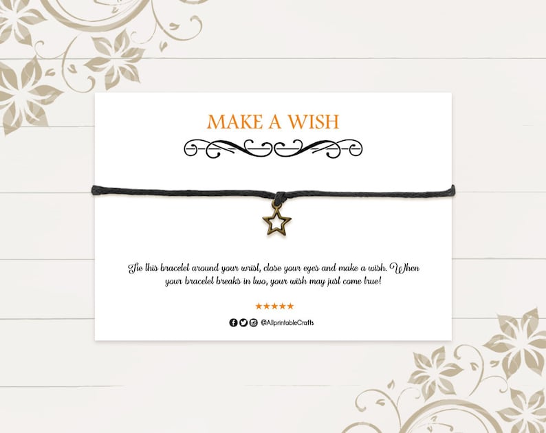 Printable Bracelet Display Cards Personalized Wish Bracelet Etsy