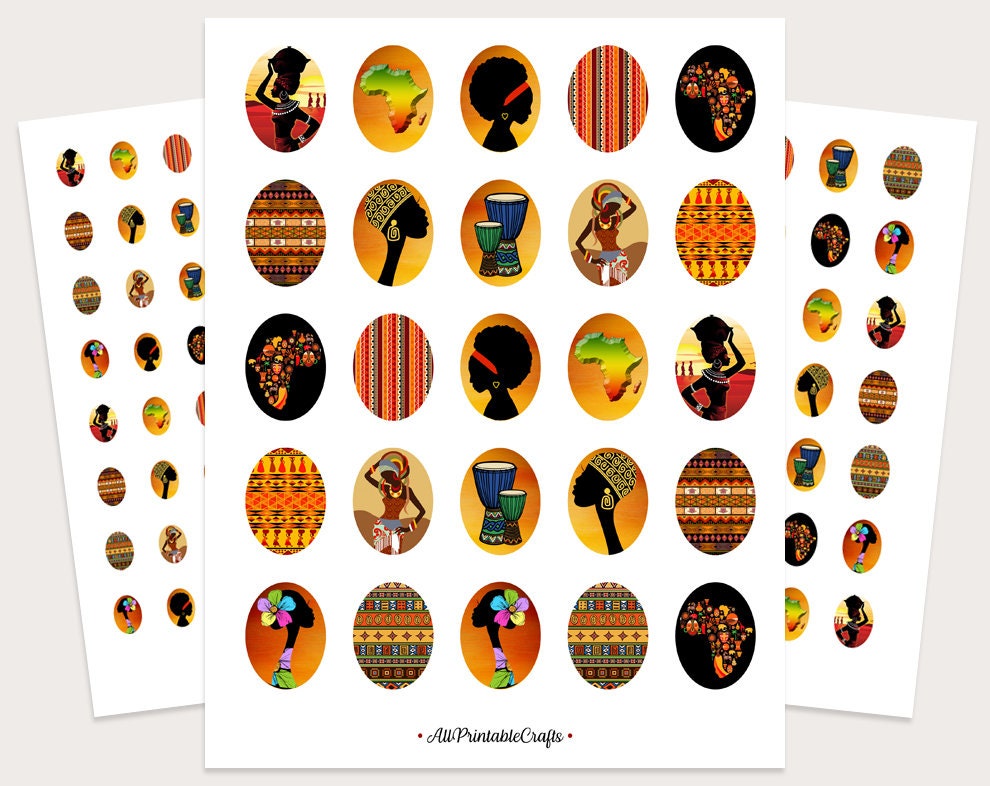 Printable Collage Sheet, Africa, Digital Cabochon Images 30x40, 18x25mm ...