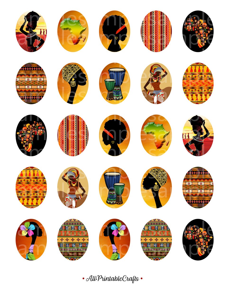 Printable Collage Sheet, Africa, Digital Cabochon Images 30x40, 18x25mm ...