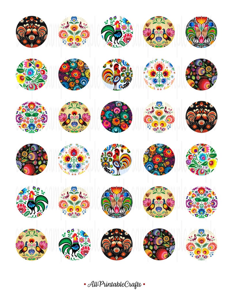 Printable Collage Sheet Folk Art Folklore Flowers Cabochon - Etsy