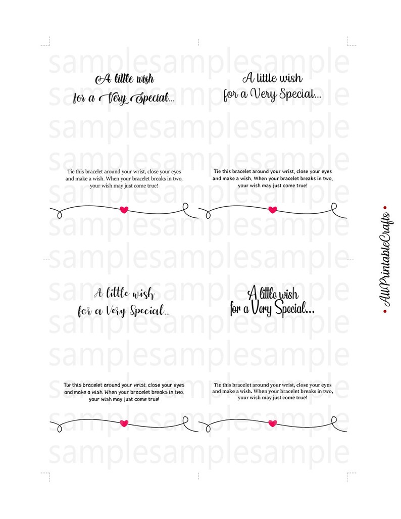 Downloadable Printable Bracelet Card Template - Printable Word Searches