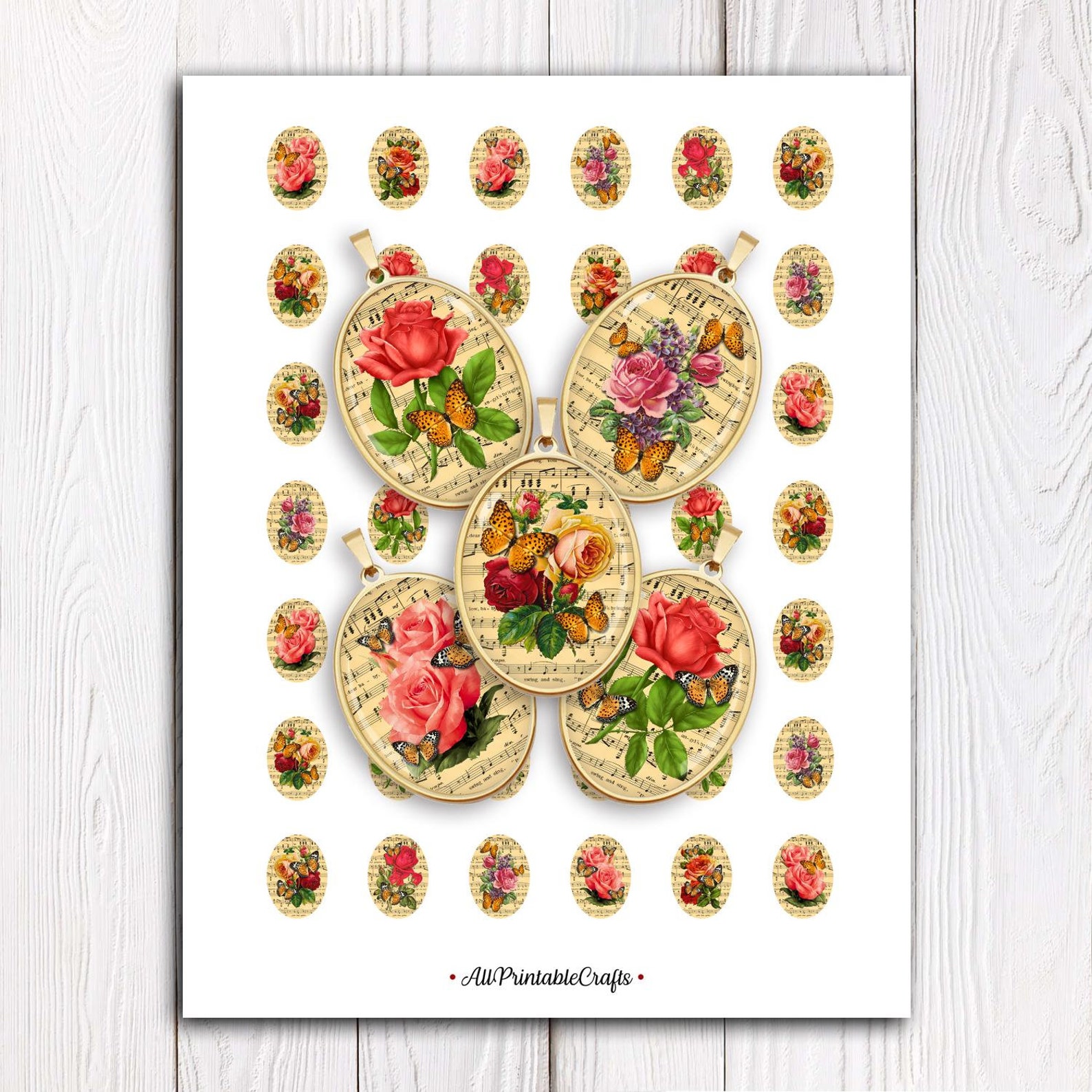 Vintage Flowers Music Notes Butterflies Printable Cabochon Images ...