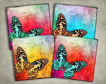 Digital Download for Coasters Printable Images Butterfly 3.8x3.8 inch Digital Coaster Tiles Collage Sheet Square Butterflies Coasters