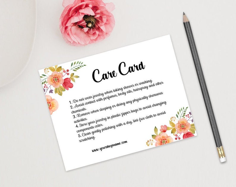Custom Care Instruction Cards Jewelry Care Cards Printable Etsy