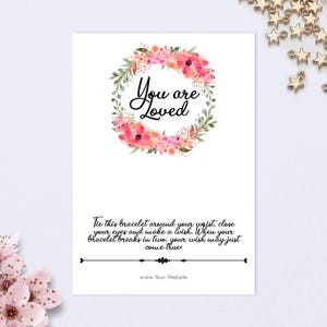 You're Love Afdrukbare wensarmband sjabloon kaarthouder, aangepaste sieradenverpakking, kleine bedrijven aquarel bloemen digitaal display