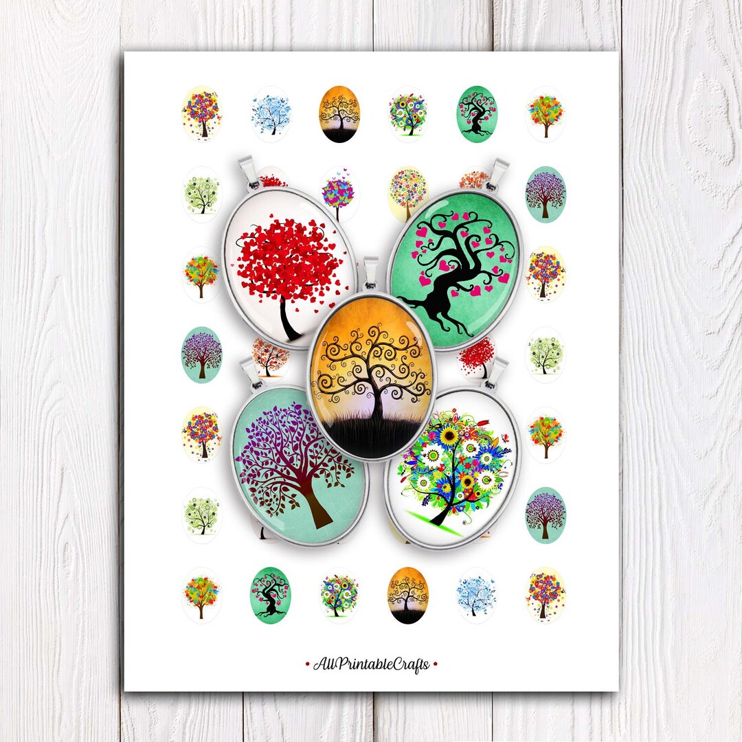 Colourful Tree of Life Digital Images for Oval Cameo Cabochon Printable ...