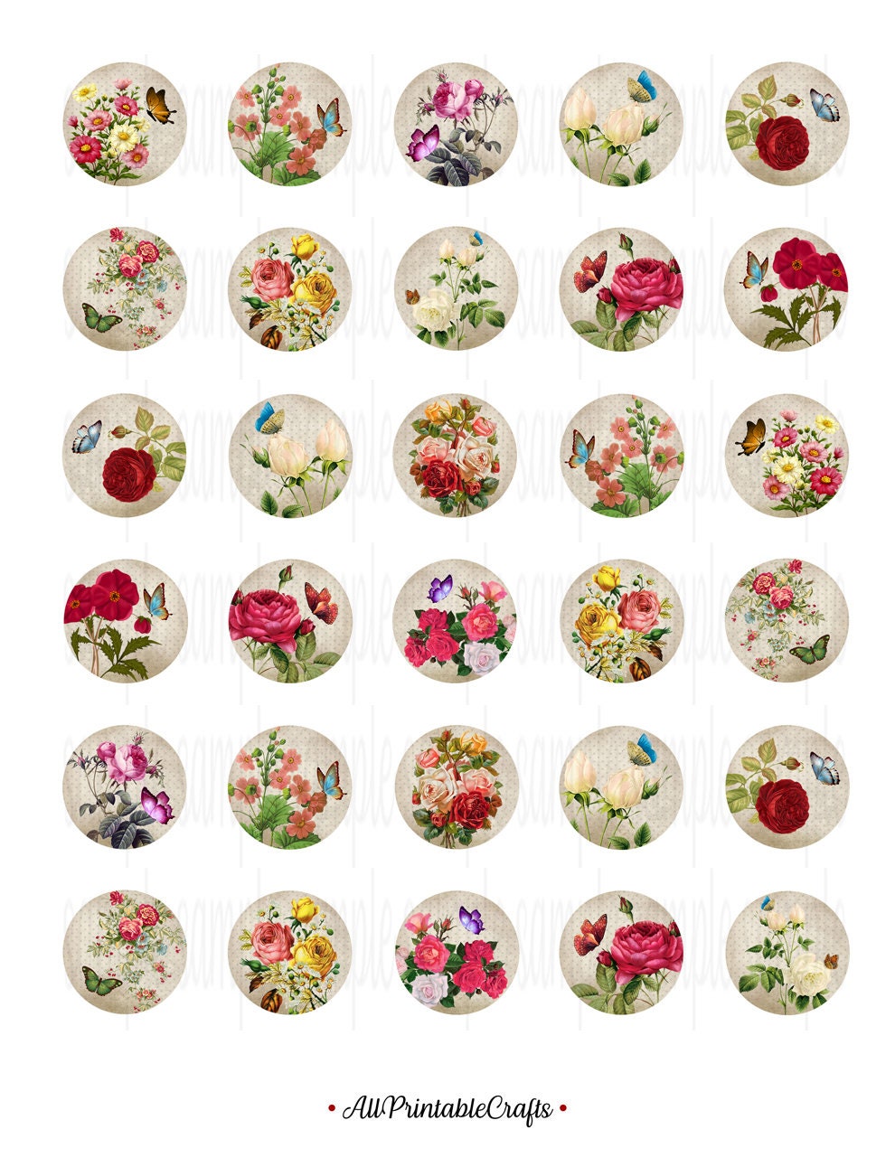 Cabochon Images Vintage Flower Bouquet Butterflies Printable - Etsy