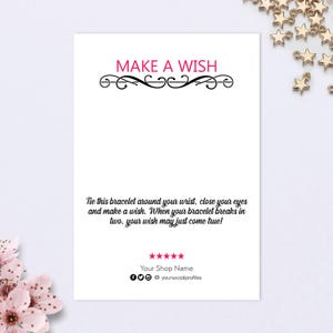 Gepersonaliseerde kaarthouder wensarmband, afdrukbare kaarthouder wenskoord, displaykaartsjabloon aangepaste armbandsieraden, Make a Wish