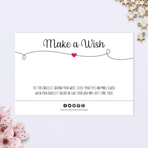 Customized Friendship Bracelet Display Card Set Printable Wish Bracelet Backing Cards Template Editable Wish Bracelet Display Card Holder
