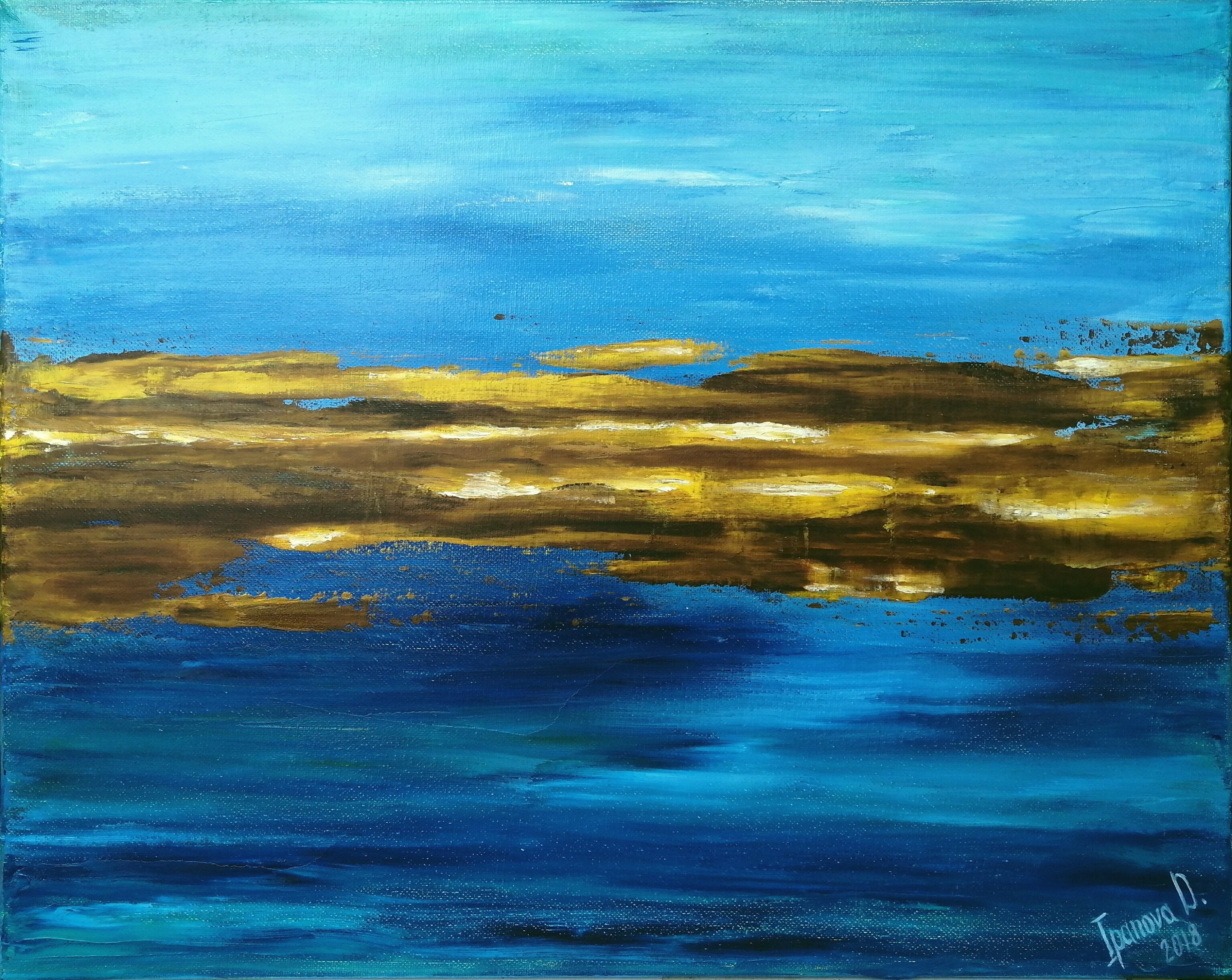 Blue Gold Abstract Canvas Original Oil Painting Modern Home Etsy