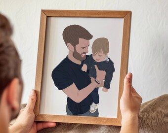 Ritratto personalizzato del papà, regalo personalizzato per la festa del papà, opera d'arte murale senza volto (file stampabile)