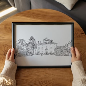 Portret op maat huis, illustratie locatie, schets huis, handgetekende locatie, gepersonaliseerde huisschets, cadeaus nieuw huis, tekening locatie, tekening locatie