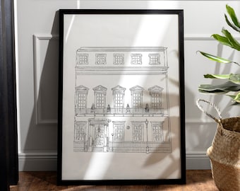 Illustratie aangepaste locatie: minimalistische schets trouwlocatie (digitaal bestand)