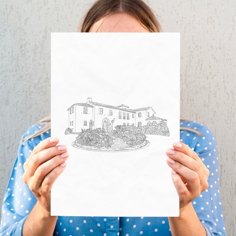custom venue sketch, hand drawn venue, venue drawing, custom wedding invitation, wedding invite, venue line drawing, venue Illustration, venue portrait, home portrait, custom home portrait, personalized venue drawing, wedding venue illustration