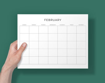Monthly Blank Calendar, 12 Months Calendar, Blank Calendar, Printable Calendar, Undated Calendar, Letter Size, PDF File, Digital Download