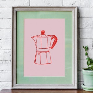 coffee print, espresso print, moka pot print, moka pot sketch, espresso png, espresso poster, coffee bar print, coffee illustration, moka pot drawing, moka pot illustration, pink coffee, coffee decor poster, bialetti print, coffee machine png