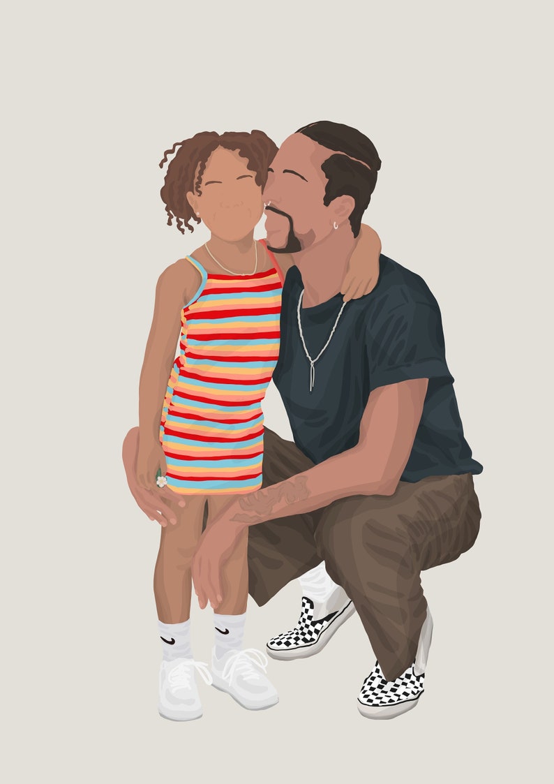 minimal illustration, minimal faceless, dad portrait, custom dad portrait, drawing for him, family drawing, drawing for him, personalized gift for him, custom portrait, flat portrait, illustration commission, faceless portrait, dad and son portrait