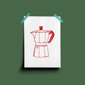 Moka Pot Print, Espresso Print, Moka Pot Sketch, Kitchen Decor Art, Coffee Maker Art, Wall Art, Minimalist Print, A4 Print, Coffee Bar Print
