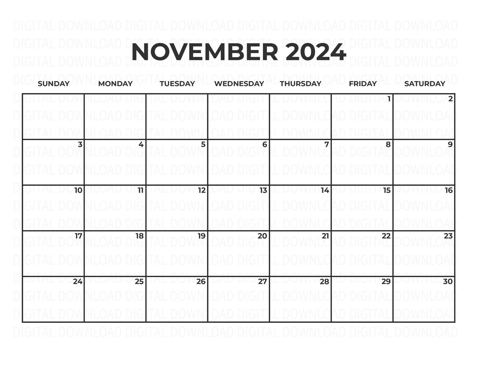 November 2024 Calendar, November 2024 PDF, November 2024 PNG, A4 Letter