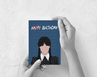 Wednesday Birthday Card, Wednesday Happy Birthday, Wednesday Addams 5x7 Card PNG, Horror Birthday Card, Digital Download, A4 Printable PDF
