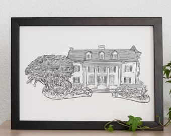 Custom House Sketch, Housewarming Gifts, Personalized Venue Portrait, Home Pencil Drawing, Custom House Portrait, Hand Drawn House Drawing