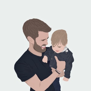 unique holiday gifts, dad portrait, custom dad portrait, dad christmas gifts, custom christmas gifts, sketch for dad, personalized gifts for dad, custom portrait, flat portrait, portrait commission, custom faceless portrait, dad and son portrait