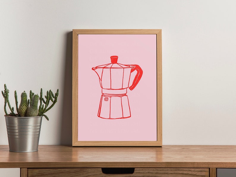 coffee print, espresso print, moka pot print, moka pot sketch, espresso png, espresso poster, coffee bar print, coffee illustration, moka pot drawing, moka pot illustration, pink coffee, coffee decor poster, bialetti print, coffee machine png