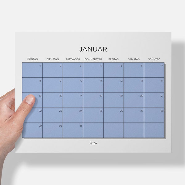 Kalender 2024 zum Ausdrucken, 2024 Kalender Druckbar, Minimaler Kalender PDF, A4, Monatskalender PDF, 2024 Kalender PDF, Deutsch Kalender