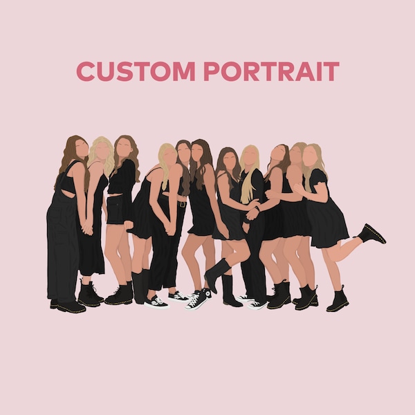 Custom Group Portrait, Faceless Portrait, Big Group Portrait, Group Drawing, Bridemaid Gifts, Wedding Party Favors, Bachelorette Gifts