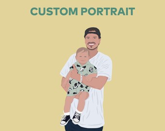 Custom Dad Portrait, Father’s Day Gifts, Printable Faceless Portrait, Personalized Gifts For Dad, Dad Son Portrait, First Time Dad Gifts