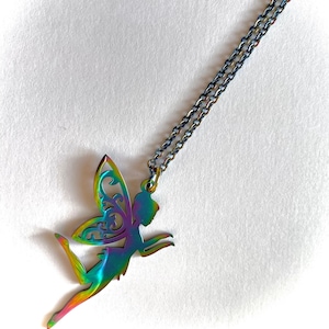 Tinkerbell/Fairy necklace in rainbow stainless steel/Disney gifts for her