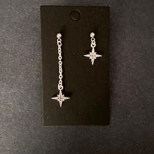 Stainless steel mismatched star earrings/grunge earrings/rock earrings/goth earrings/alternative gifts/Gifts for goths