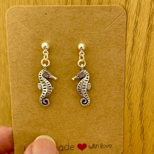 Silver Seahorse earrings on stainless steel studs