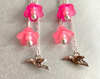 Hummingbird and flower earrings