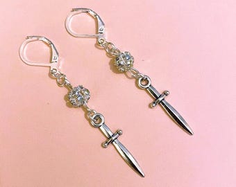 Silver plated unisex dagger/sword earrings/goth jewellery/goth earrings/grunge jewellery/Unisex