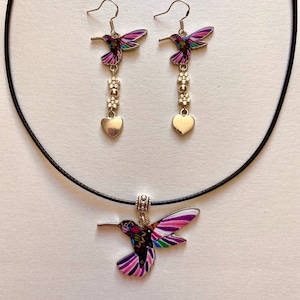 Enamel Hummingbird necklace and earring set/summer gifts