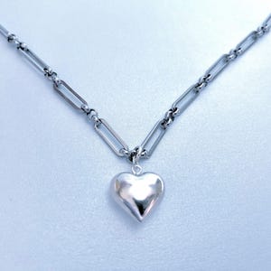 Sterling silver heart pendant on stainless steel paper clip chain/goth necklace/goth jewellery/EMO jewellery