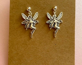 Antique Silver nymph fairy earrings on stainless steel studs/Mothers Day gifts