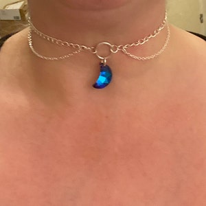 Silver plated double chain crystal moon choker/Goth Halloween gifts her/Halloweej choker