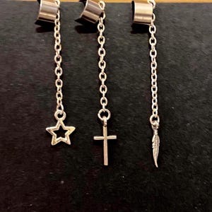 Stainless steel ear cuffs with star, cross and feather (set of 3)/Unisex Goth gifts